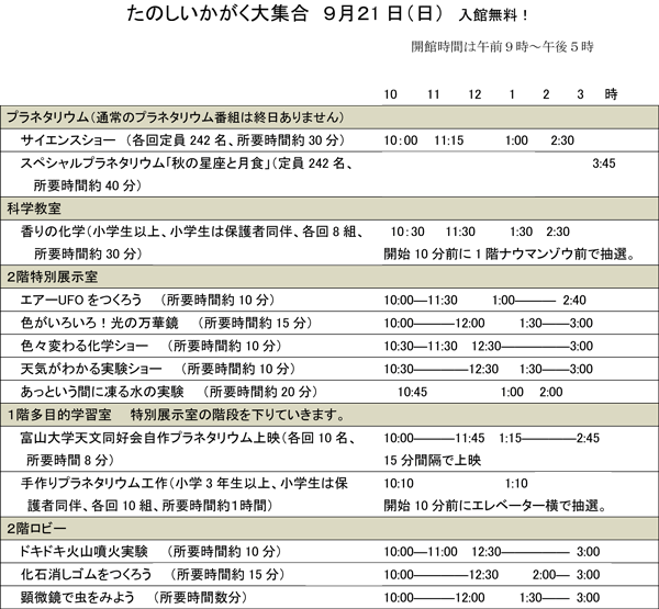 ９月２１日のタイムスケジュール